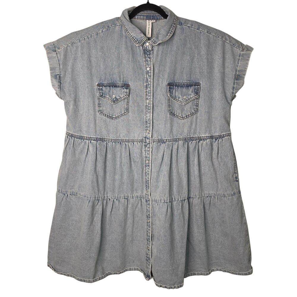 Grace + Karma Dress Womens Plus Size 1X Blue Denim Shirt Swing Pockets Western